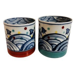 2 Arita Imari Fan Tea Cups Retired Japan Fine Porcelain BEAUTIFUL